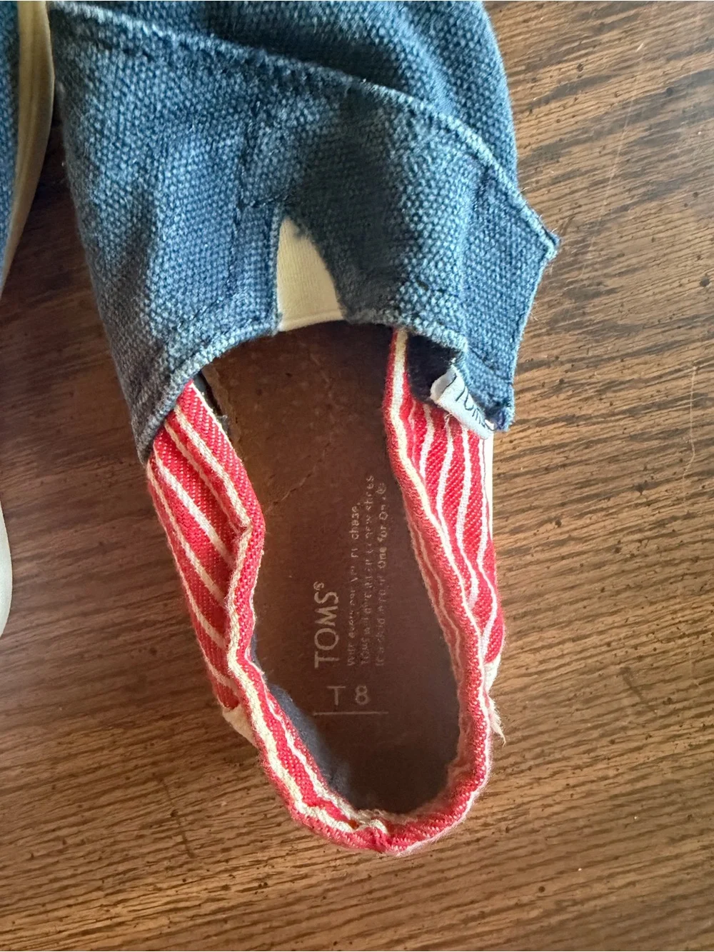 Toms Kids Slip-On Sneakers in Blue with Red Stripe Lining